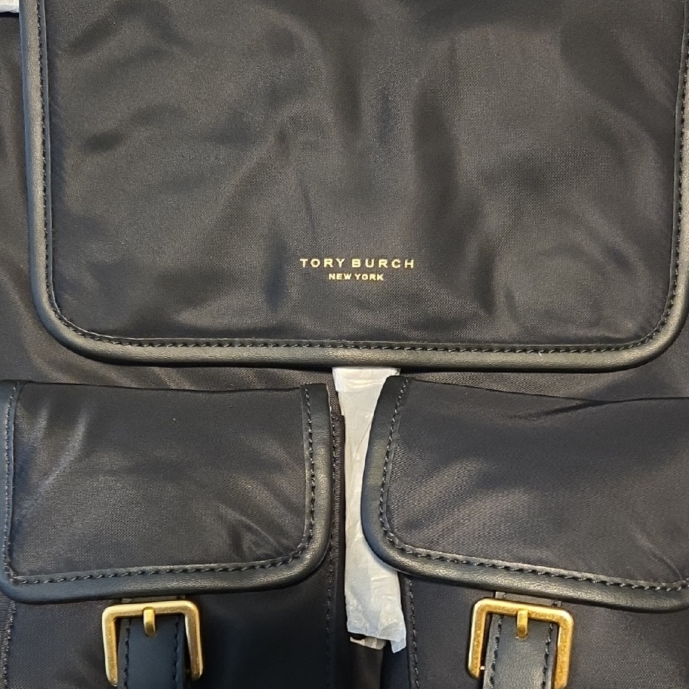 Tory Burch Black Nylon Backpack with Gold Hardware Accents